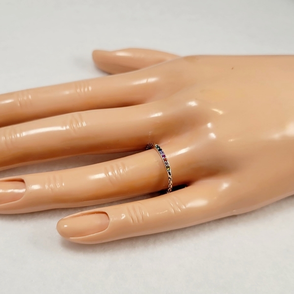 Sterling Silver Rainbow Stack Band - Picture 10 of 12